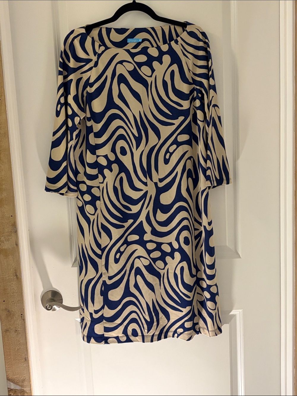 J. McLaughlin Navy and Cream Abstract Midi Shift Dress